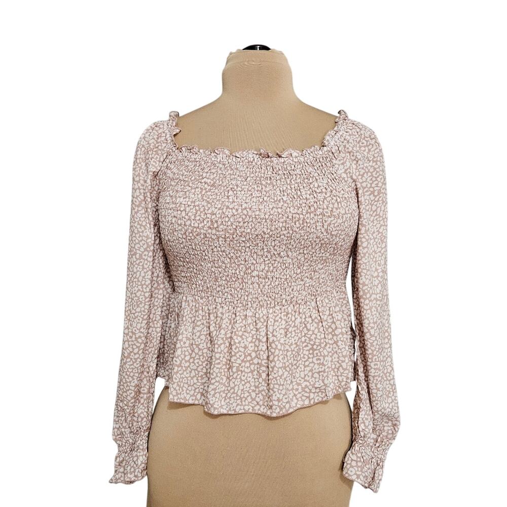 Urban Romantics Cropped Smocked Top Ditsy Floral Bloomcore Y2K Babydoll Cream